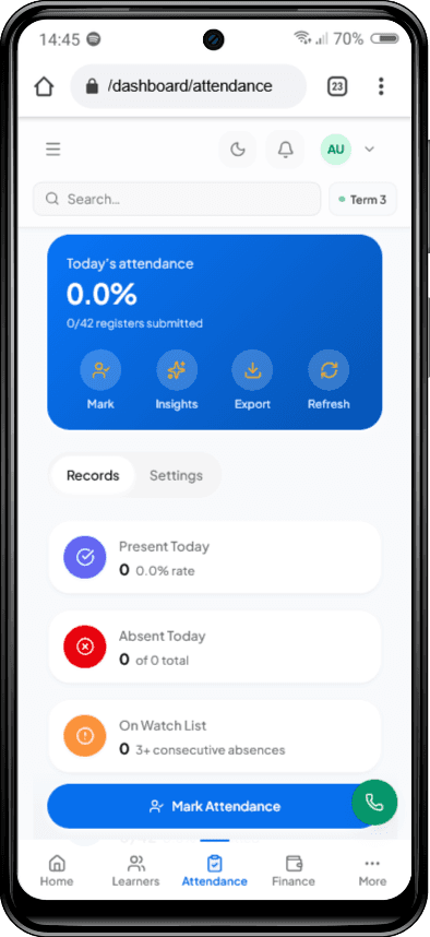 EduPro attendance on a phone