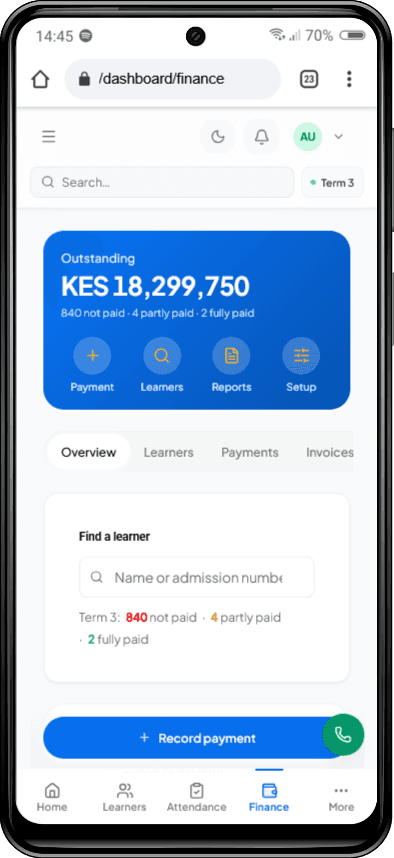 EduPro finance on a phone